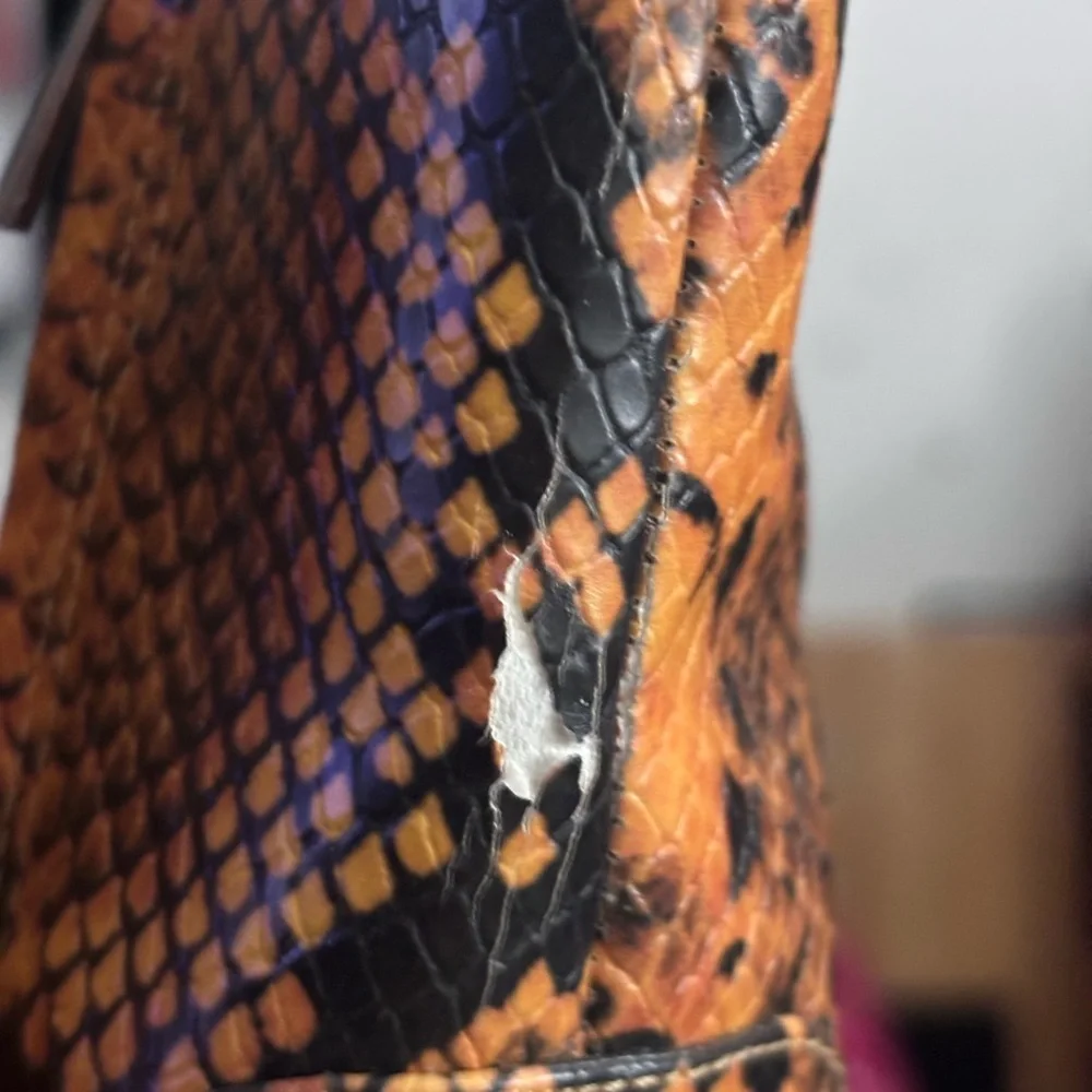 Bikercore Orange & Black Faux Snakeskin Ankle Boots by Steve Madden | Size 8.5